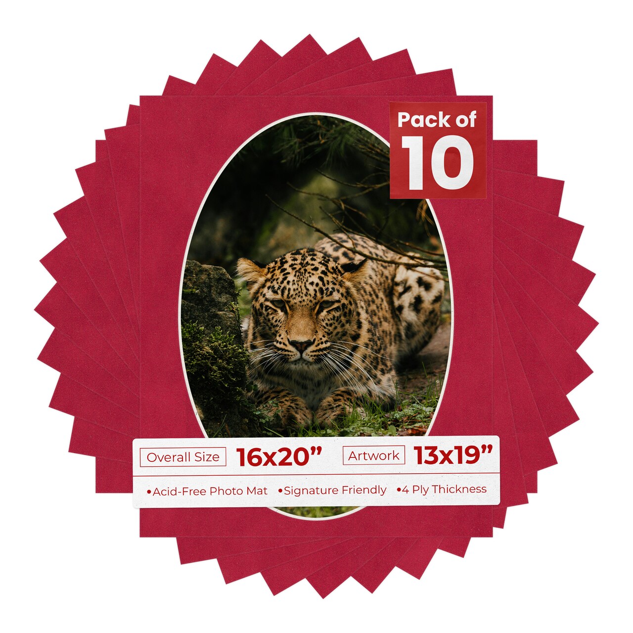 Red Suede Mat Board for 16x20 Frames - Oval Opening for 13x19 Photos
